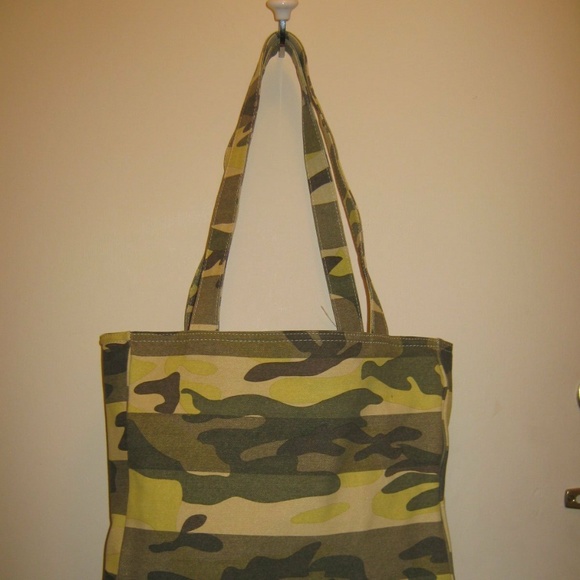 Vintage Rare Camouflage Pattern Fashion Canvas Tote Handbag - Picture 5 of 6